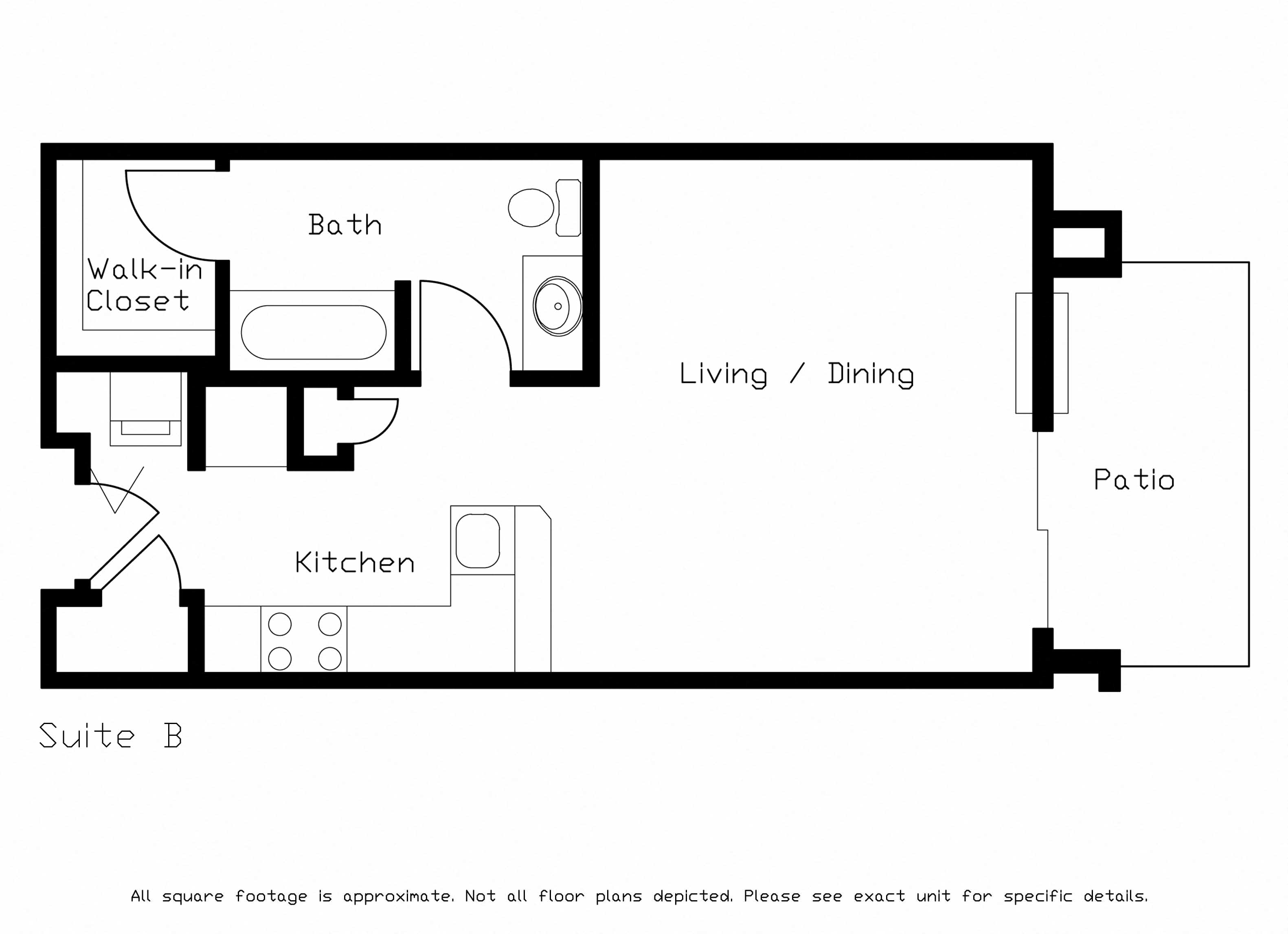 Floor plan for studio, 1 bath, 480 sqft